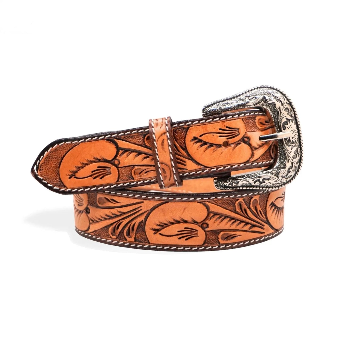 Resistance Premium Western Cowgirl Cowboy Floral Tooled Argentinian Leather Belt NewEngland Tack