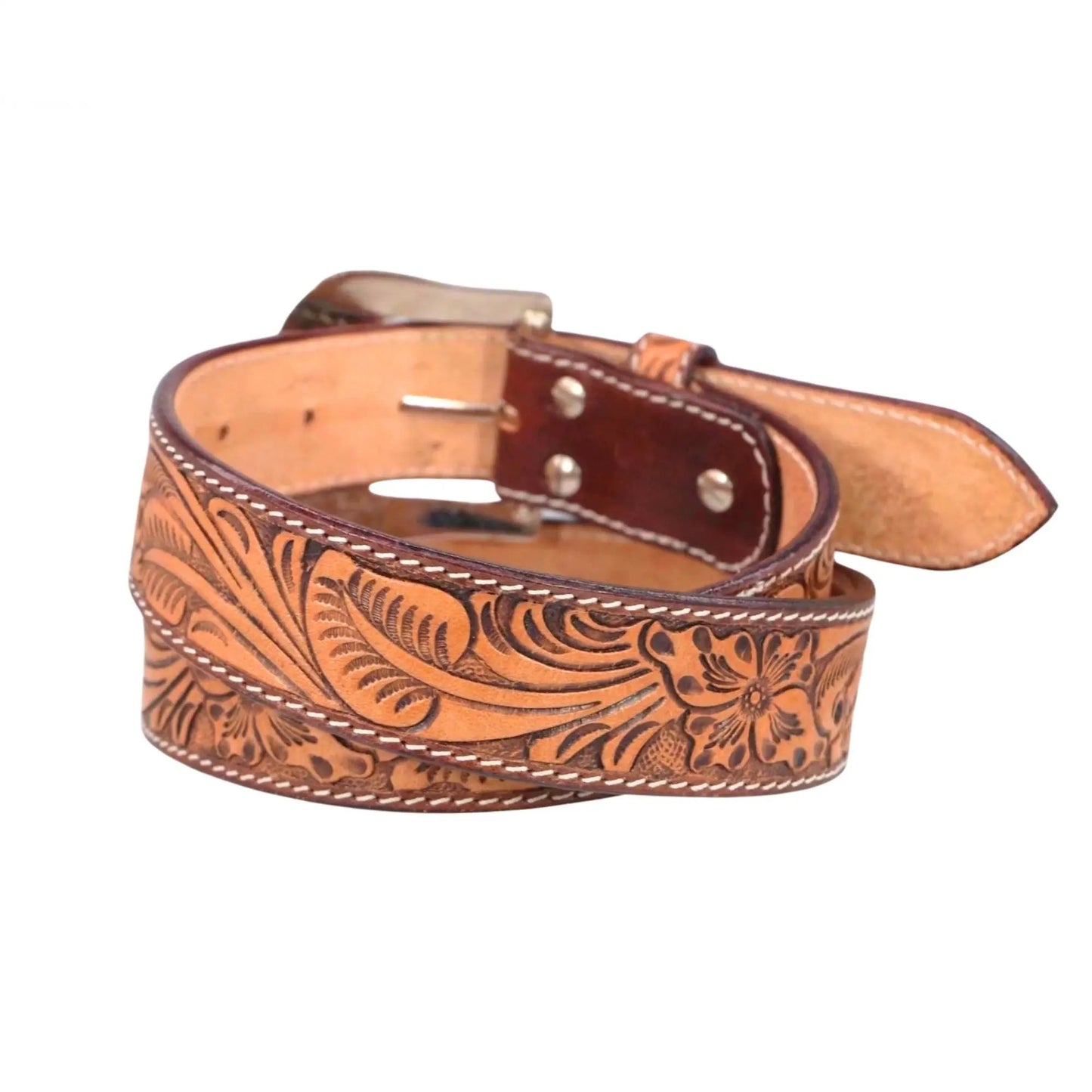Resistance Western Cowgirl Cowboy Floral Tooled Argentinian Leather Belt NewEngland Tack