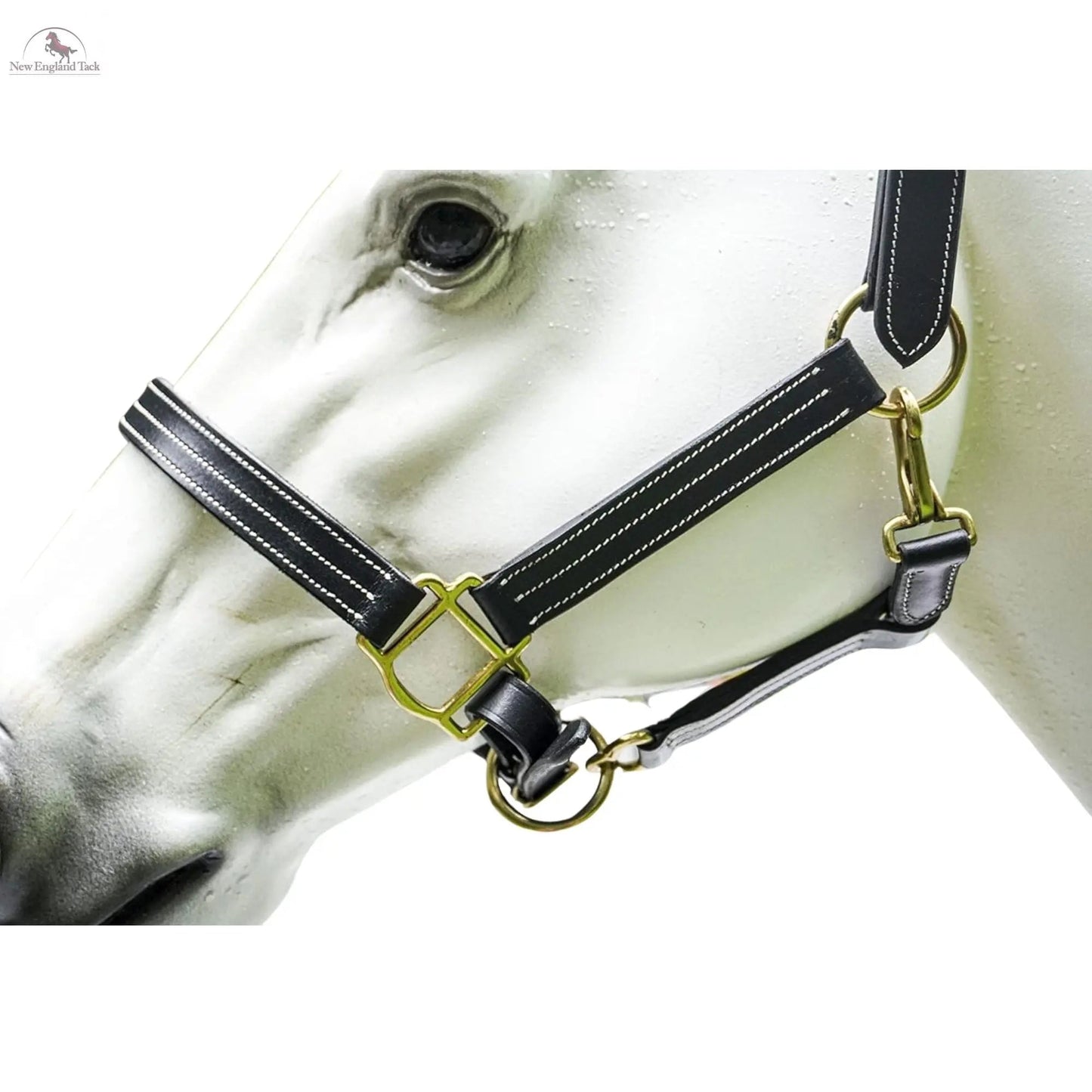 Triple Stitched Halter with Adjustable Chin and Nose, Handmade Double-ply Premium Quality Leather and Brass Hardware Black Brown Halter NewEngland Tack