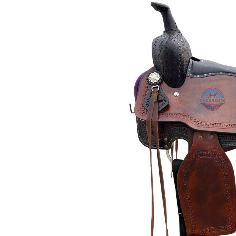 Western Pleasure/Trail Saddle - Dark Brown/Black Leather, Silver Conchos