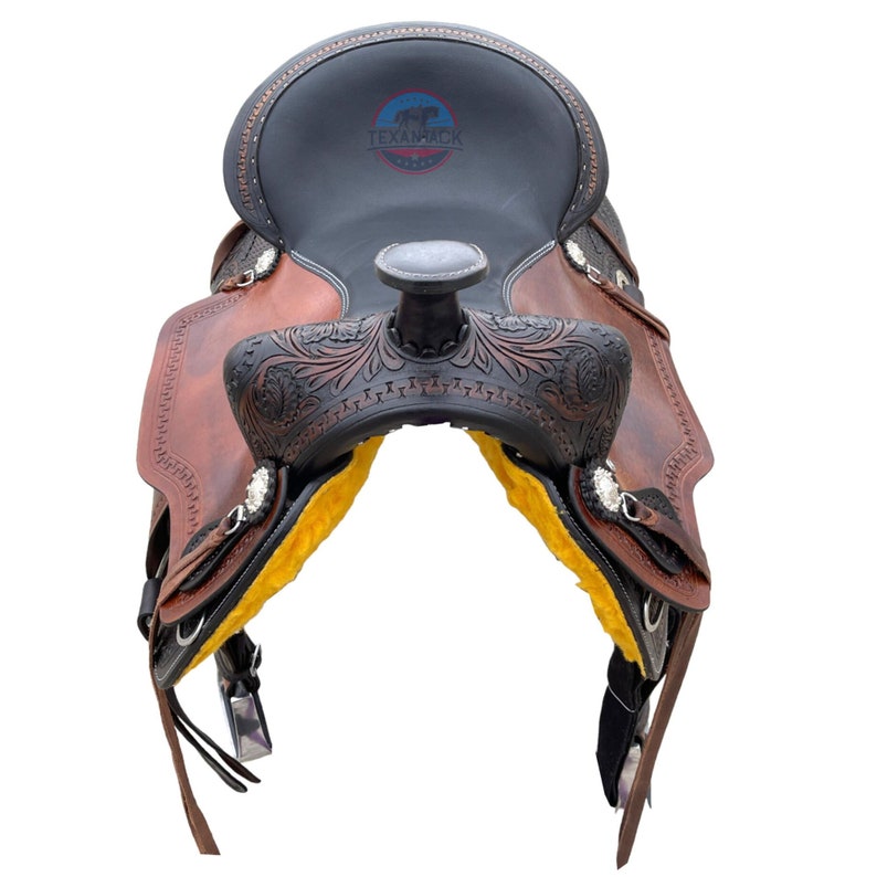 Western Pleasure/Trail Saddle - Dark Brown/Black Leather, Silver Conchos
