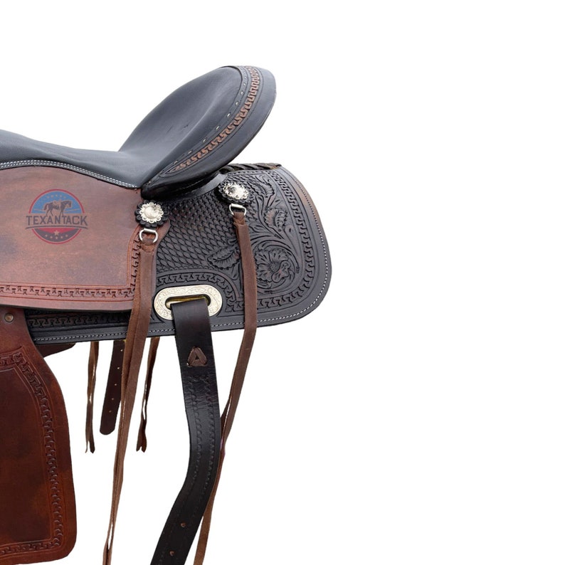 Western Pleasure/Trail Saddle - Dark Brown/Black Leather, Silver Conchos