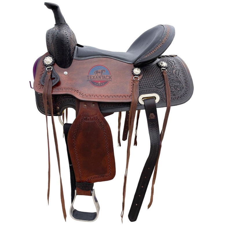 Western Pleasure/Trail Saddle - Dark Brown/Black Leather, Silver Conchos