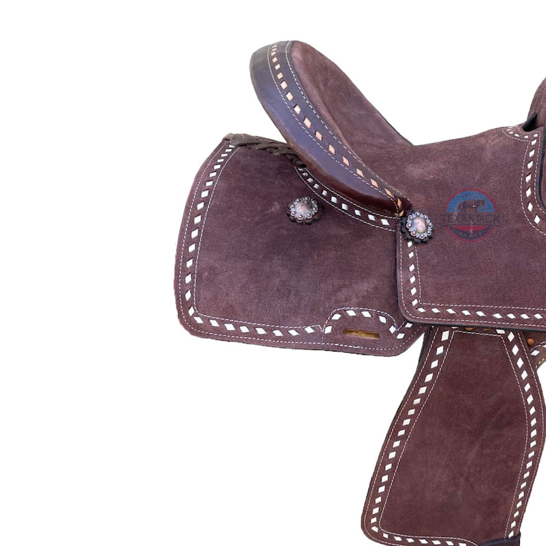 Barrel Racing Deep Seat Saddle – Rough-Out Leather with Buck Stitching