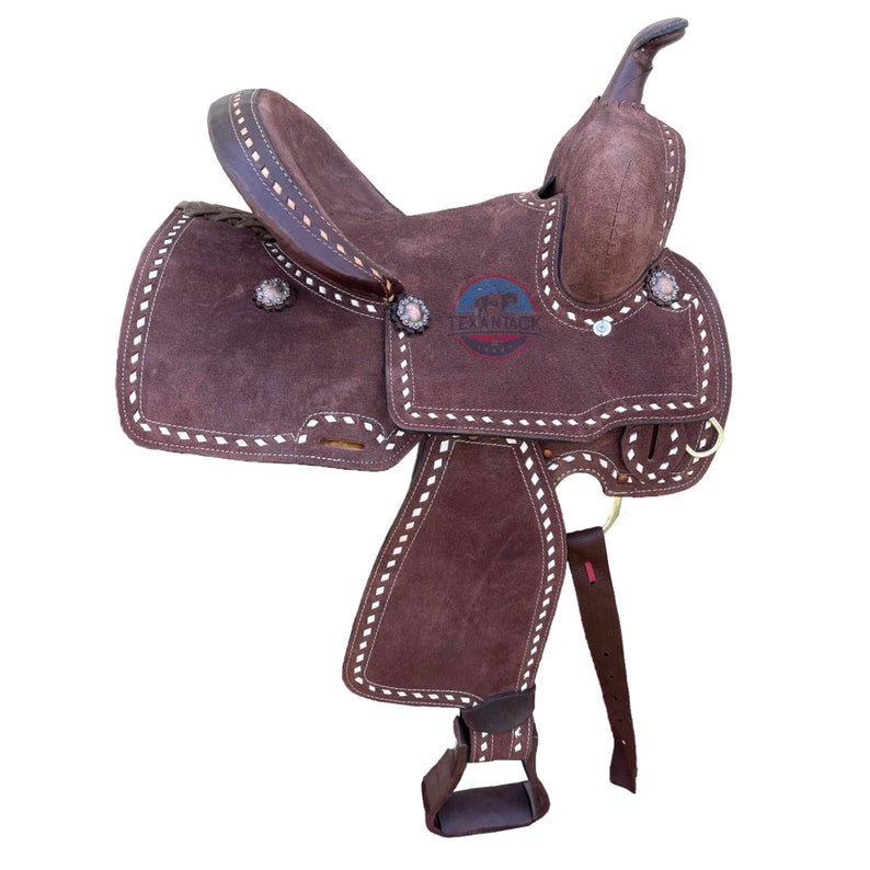 Barrel Racing Deep Seat Saddle – Rough-Out Leather with Buck Stitching