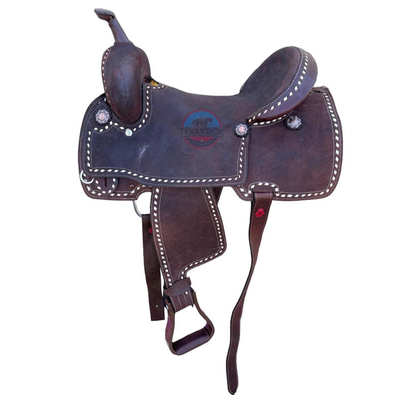 Barrel Racing Deep Seat Saddle – Rough-Out Leather with Buck Stitching