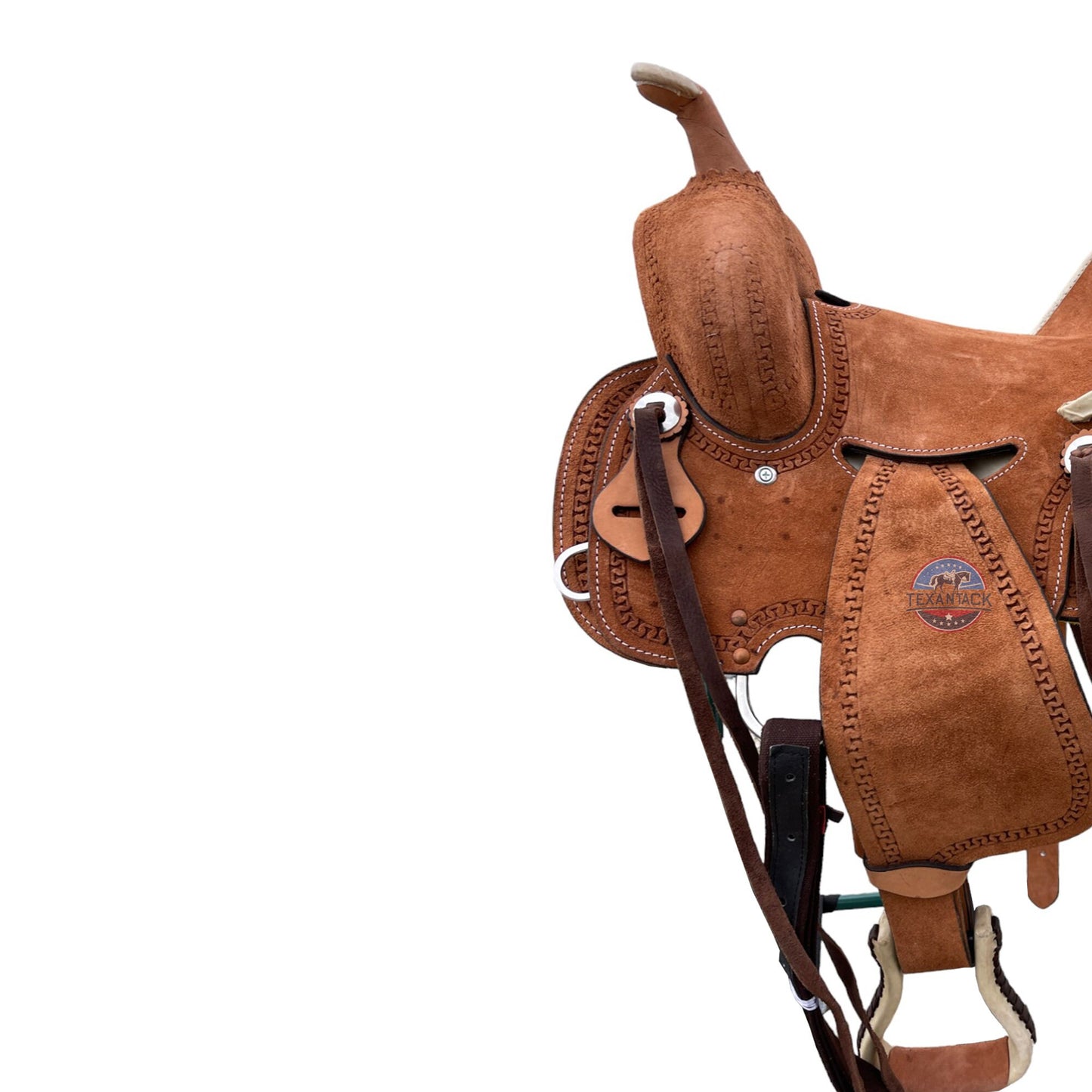 Youth Western Saddle: Genuine Leather Ranch Saddle with Serpentine Tooling TEXANTACK