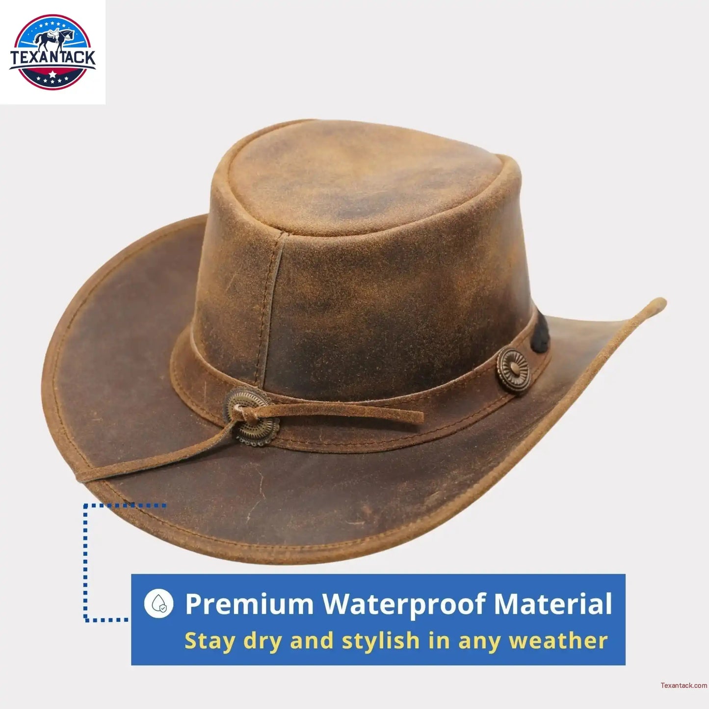 Western Cowboy Hat Grain Cow Leather with Buffalo Conchos Hat Band NewEnglandTack