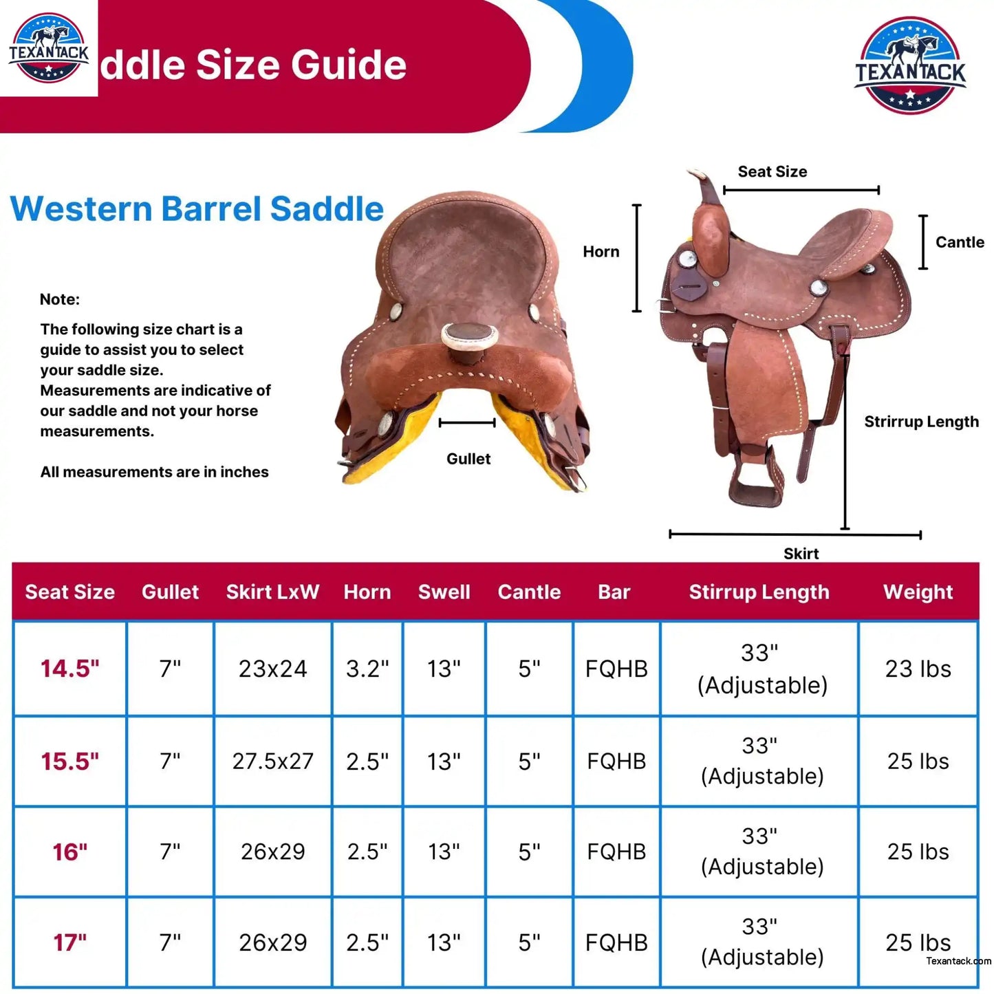 14.5" Roughout Leather Barrel Racing Saddle: Lightweight Western Horse Saddle TEXANTACK