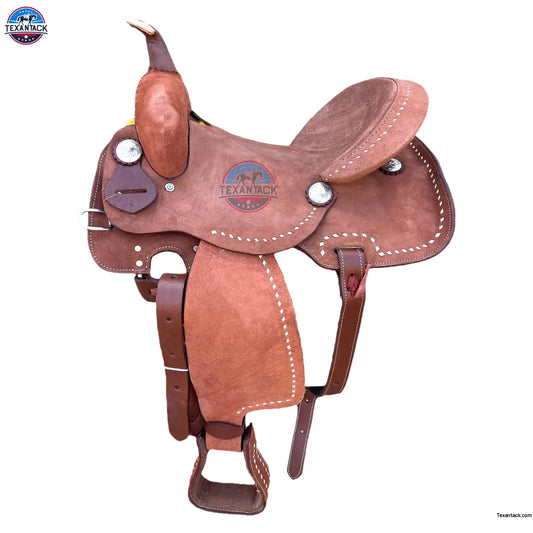 14.5" Roughout Leather Barrel Racing Saddle: Lightweight Western Horse Saddle TEXANTACK