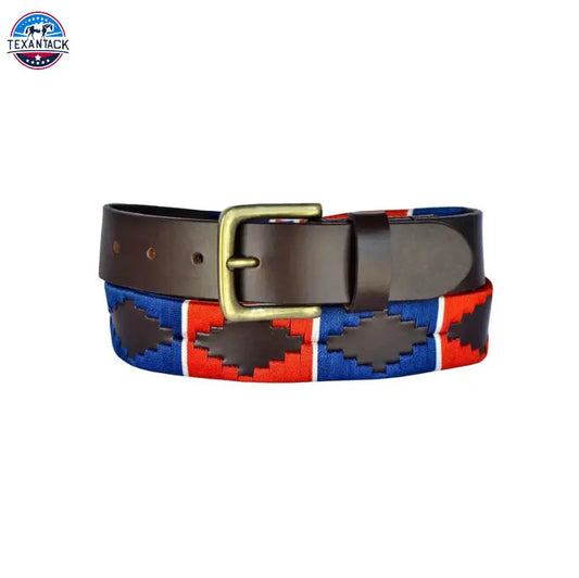 Resistance Polo Belt for Men | Hand Stitched Leather Belt with Colorful Embroidery | Gaucho Style Belt 1.5” Wide TEXANTACK