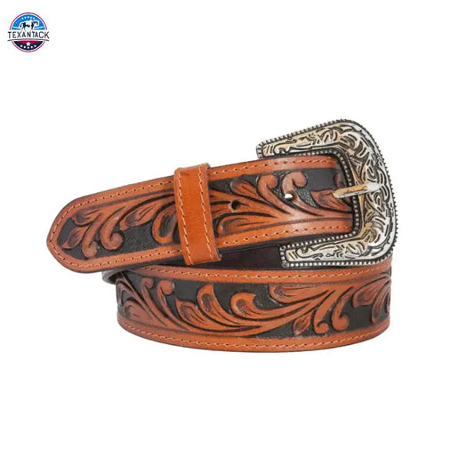 Resistance Women's Cowgirl Cowboy Country Belt with Floral Embossed Brown-Dark/Brown Floral Silver Buckle TEXANTACK