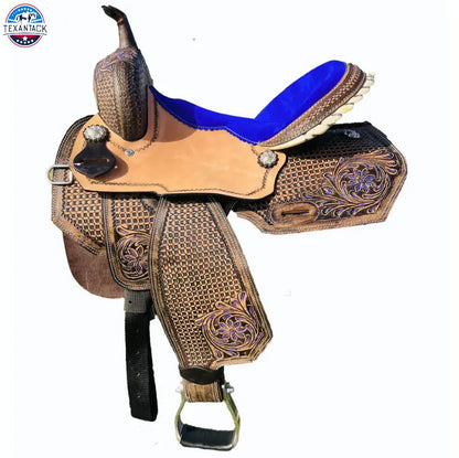 Resistance Premium Leather Adult Western Barrel Saddle with Intricate Tooling TEXANTACK