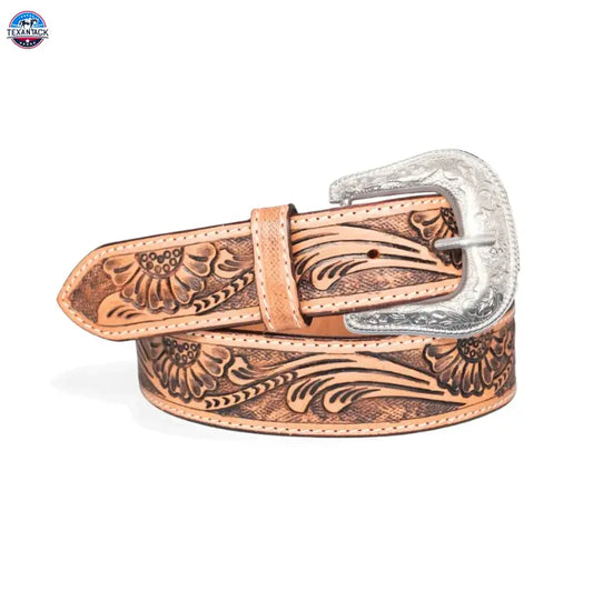 Elevate Your Style with the Resistance Premium Western Cowgirl Cowboy Floral Tooled Argentinian Leather Belt TEXANTACK