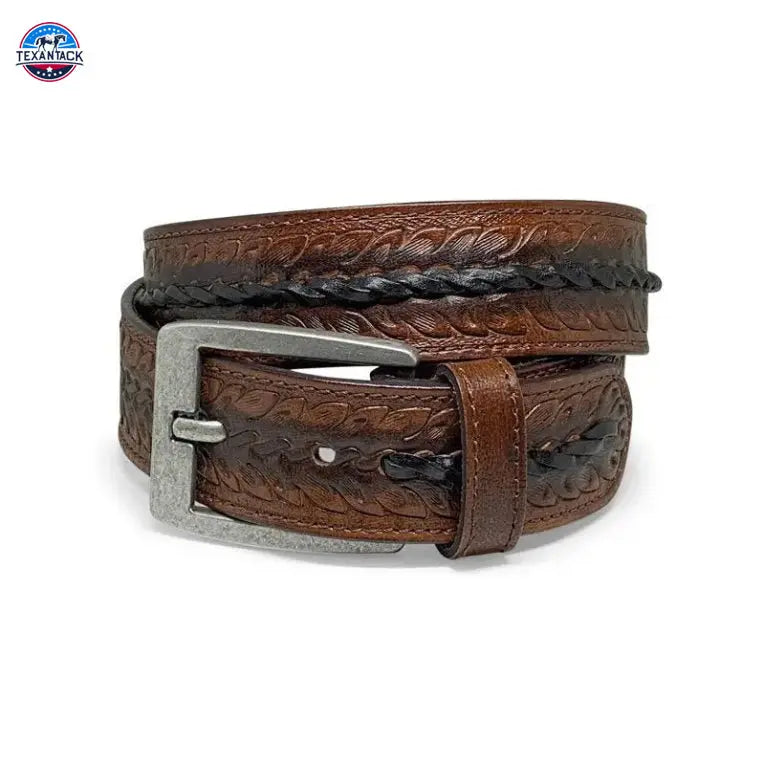 Floral Tooled Leather with Center Stitched Line Western Belt TEXANTACK