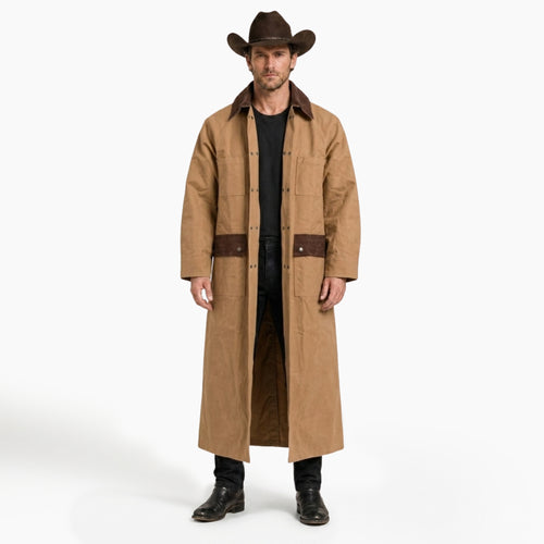 RESISTANCE Western Long Old Cowboy Canvas Jacket - Range wear Canvas Duster Coat