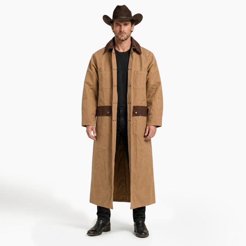 RESISTANCE Western Long Old Cowboy Canvas Jacket - Range wear Canvas Duster Coat TEXANTACK
