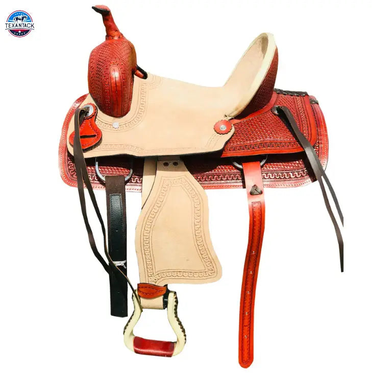 Resistance Youth Double Skirt Ranch Saddle: Basket Weave Tooled with Rough Out Seat and Fender TEXANTACK