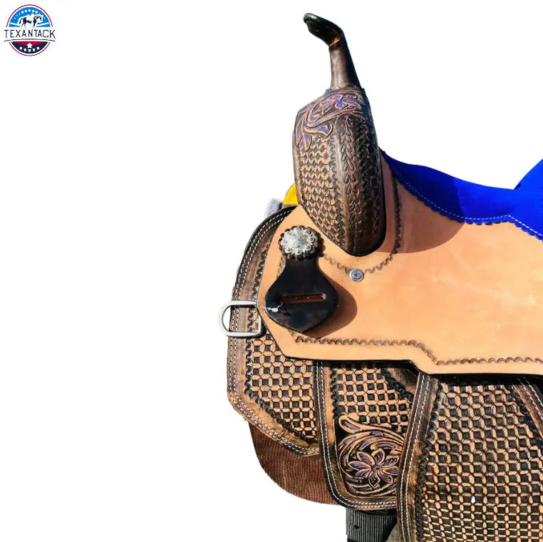 Resistance Premium Leather Adult Western Barrel Saddle with Intricate Tooling TEXANTACK