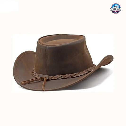 Premium Full Grain Leather Cowboy Hat | Shapeable Australian Outback Style for Men and Women TEXANTACK