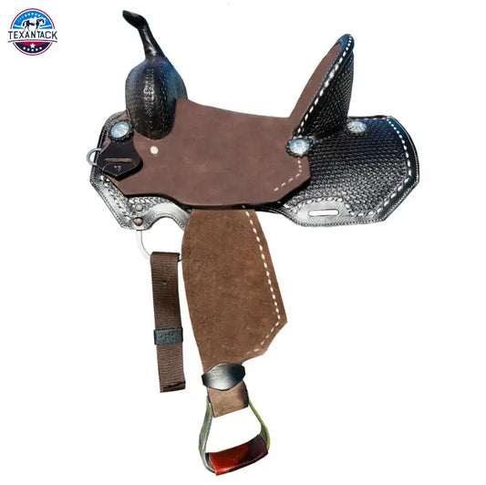 Ultimate Resistance Youth Rough Out Hard Seat Western Ranch Saddle with Basket Weave Tooling TEXANTACK