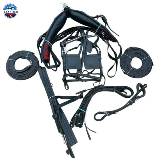 Pony Regular Horse Leather Driving Harness - Complete Set - Black Leather TEXANTACK