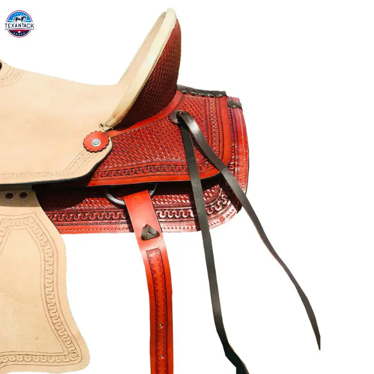 Resistance Youth Double Skirt Ranch Saddle: Basket Weave Tooled with Rough Out Seat and Fender TEXANTACK