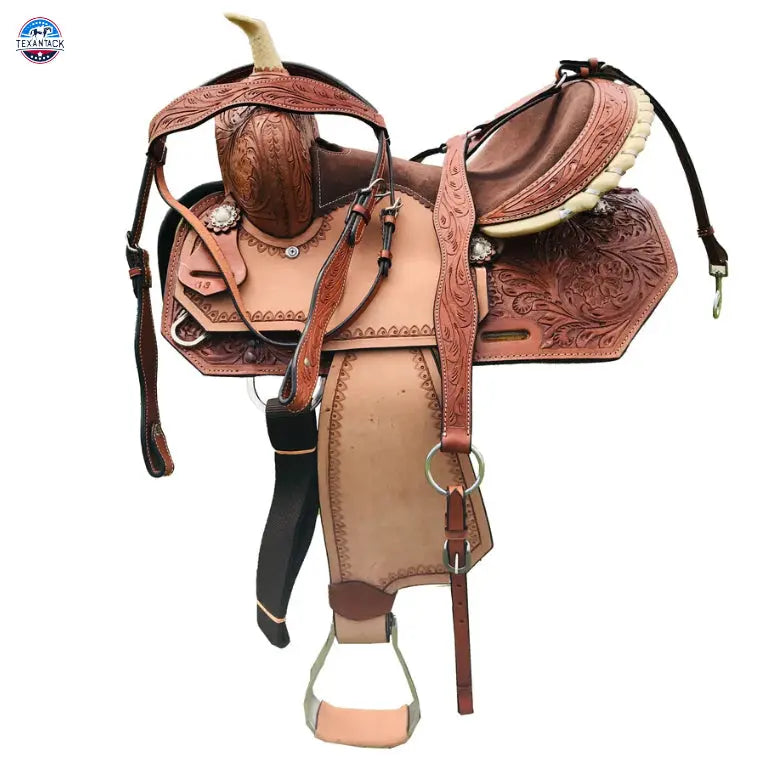 Resistance Youth Western Barrel Saddle with Floral Tooling and Free Tack Set - Sizes 10", 12", 13 TEXANTACK