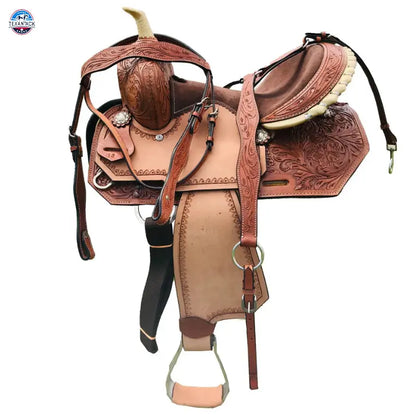 Resistance Youth Western Barrel Saddle with Floral Tooling and Free Tack Set - Sizes 10", 12", 13 TEXANTACK