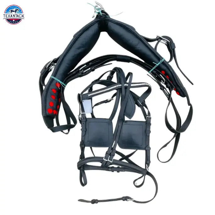 Pony Regular Horse Leather Driving Harness - Complete Set - Black Leather TEXANTACK