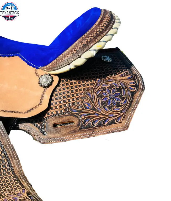 Resistance Premium Leather Adult Western Barrel Saddle with Intricate Tooling TEXANTACK