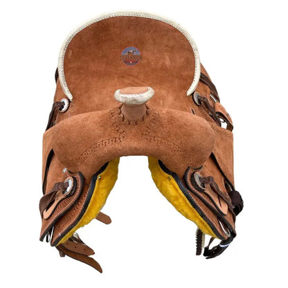 Western Youth Child Genuine Leather Saddle with Hard Seat and Roughout Leather Ranch Saddle with Serpentine Tooling TEXANTACK