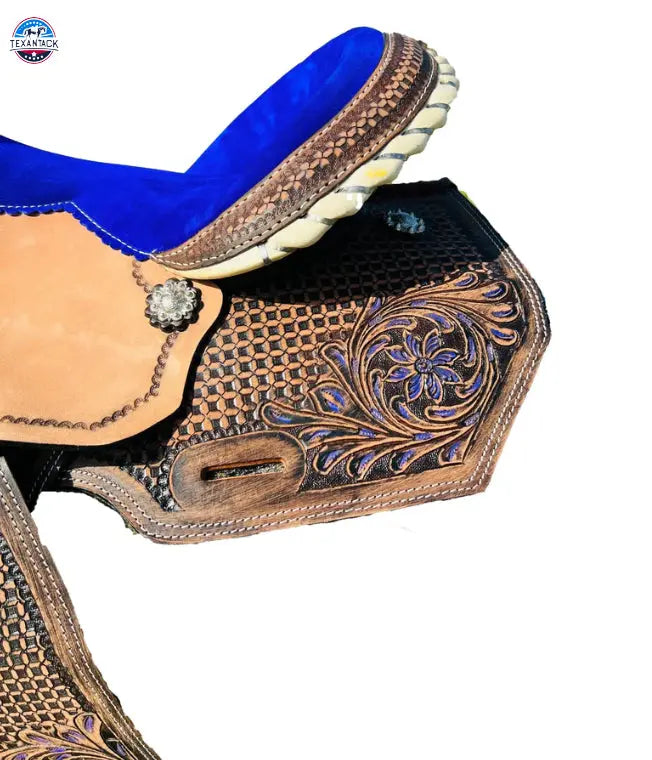 Resistance Premium Leather Youth Western Barrel Saddle With Intricate Tooling TEXANTACK