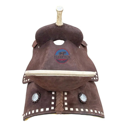 Youth Rough Out Hard Seat Western Horse Leather Barrel Saddle With White Buck Stitch TEXANTACK