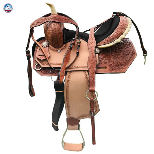 Resistance Youth Western Barrel Saddle with Floral Tooling and Free Tack Set - Sizes 10", 12", 13 TEXANTACK