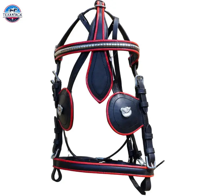 Black Patent Leather Horse Driving Harness with Red Trim - Available in All Sizes TEXANTACK
