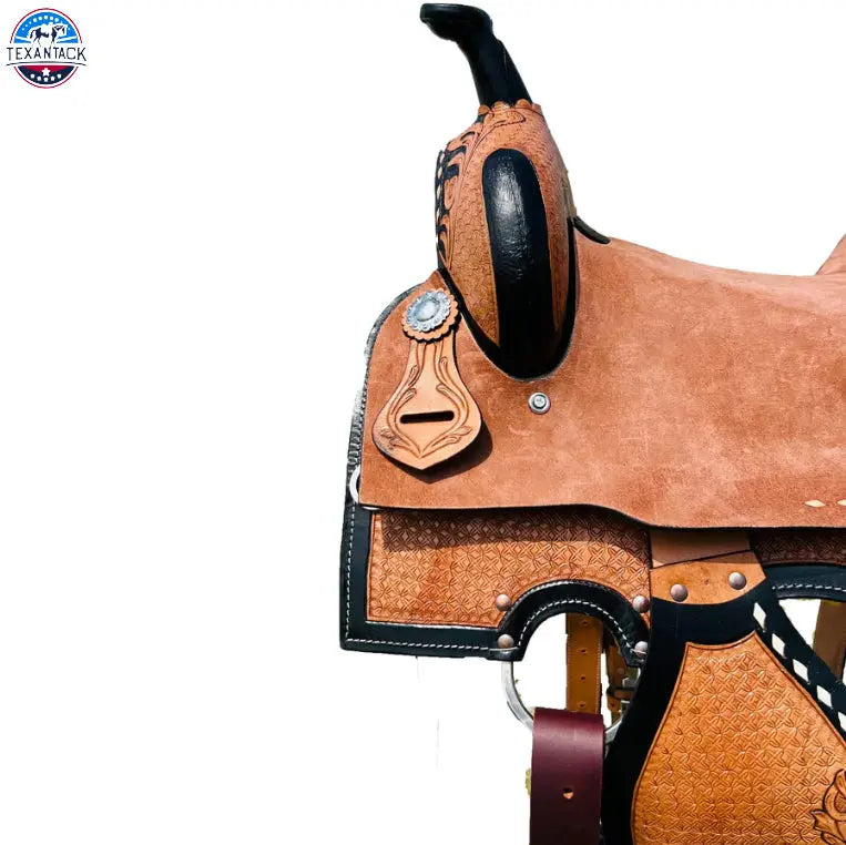 Resistance Western Barrel Saddle with Extra Deep Seat and Floral Tooling - Sizes 14", 15", 16", 17" TEXANTACK