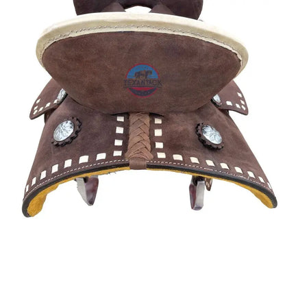 Youth Rough Out Hard Seat Western Horse Leather Barrel Saddle With White Buck Stitch TEXANTACK