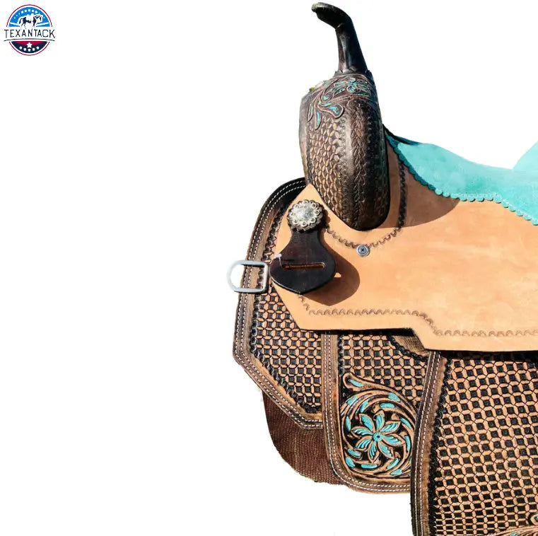 Resistance Premium Leather Adult Western Barrel Saddle with Intricate Tooling TEXANTACK