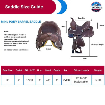 Mini/Pony Rough Out Barrel Style Deep Seat Saddle with Buck Stitch TEXANTACK