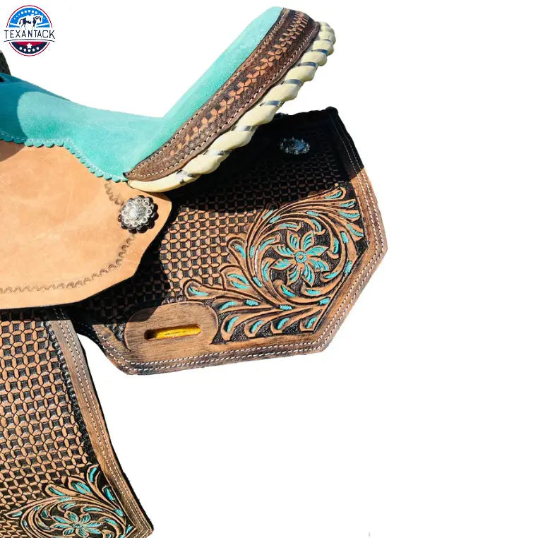 Resistance Premium Leather Adult Western Barrel Saddle with Intricate Tooling TEXANTACK