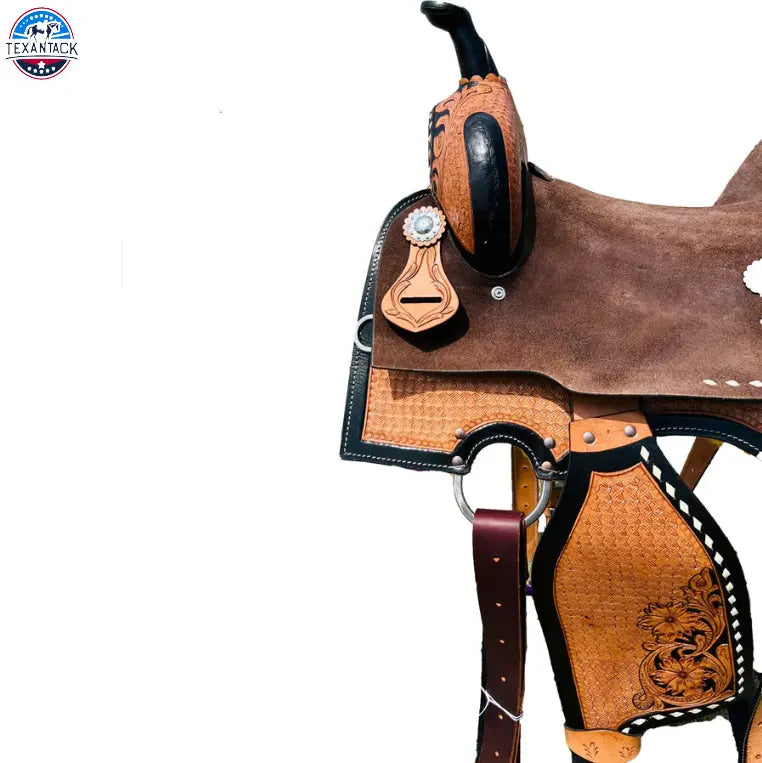 Resistance Western Barrel Saddle with Extra Deep Seat and Floral Tooling - Sizes 14", 15", 16", 17" TEXANTACK