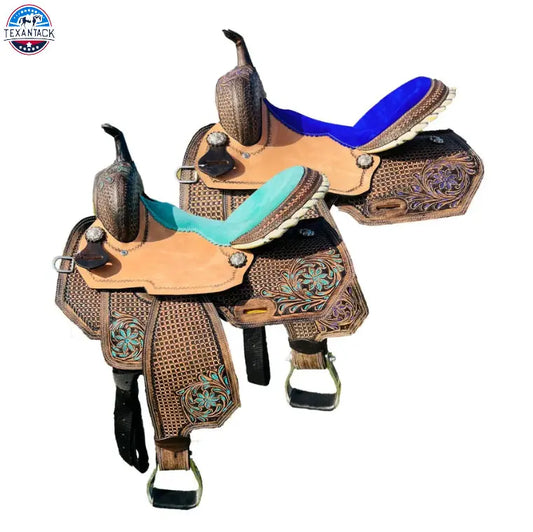 Resistance Premium Leather Adult Western Barrel Saddle with Intricate Tooling TEXANTACK