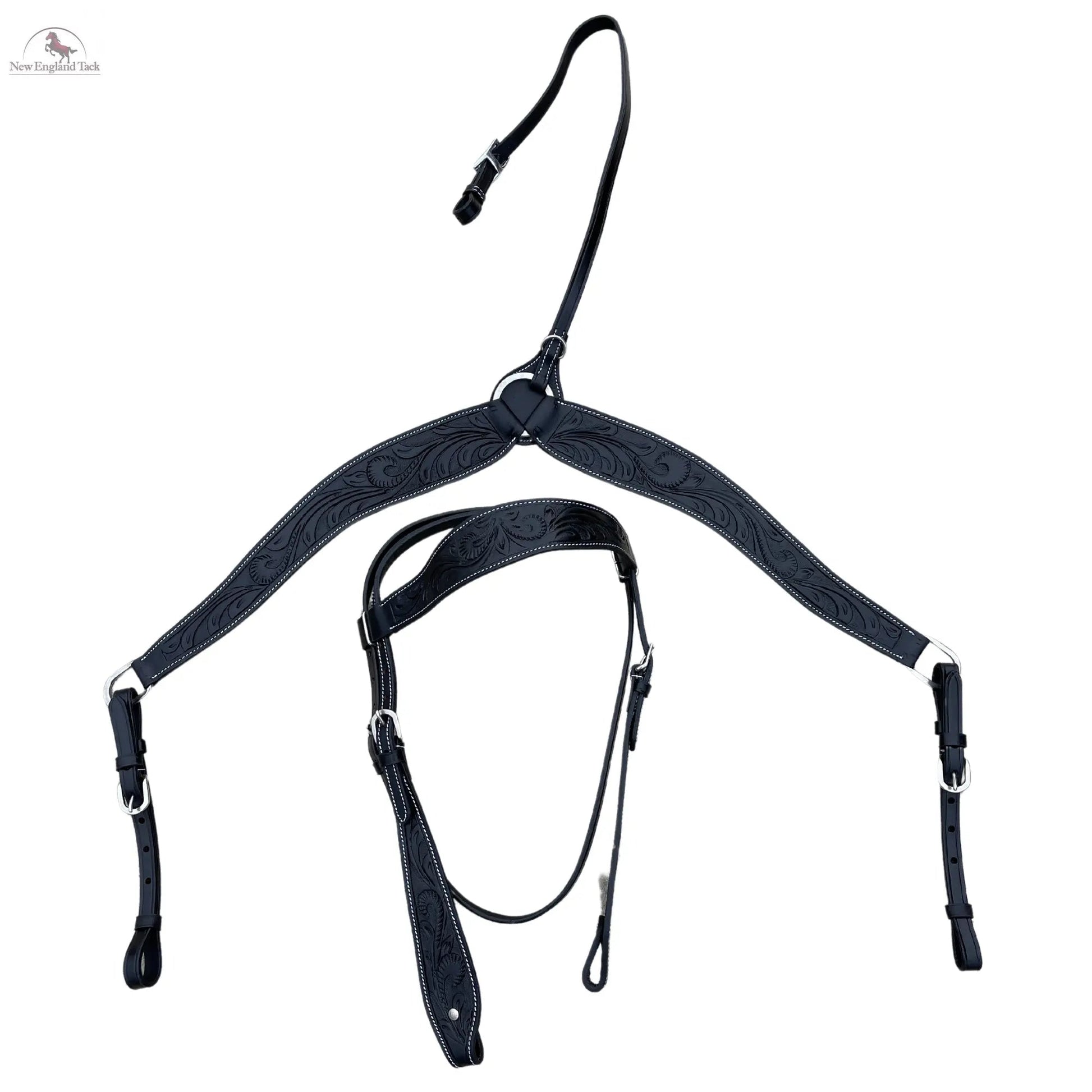 Headstall and Breast Collar Set Black- Argentinian Leather NewEngland Tack