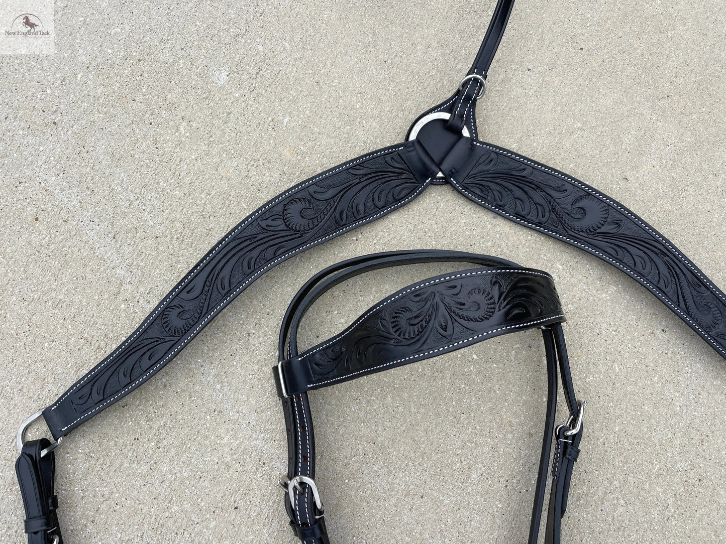 Headstall and Breast Collar Set Black- Argentinian Leather NewEngland Tack