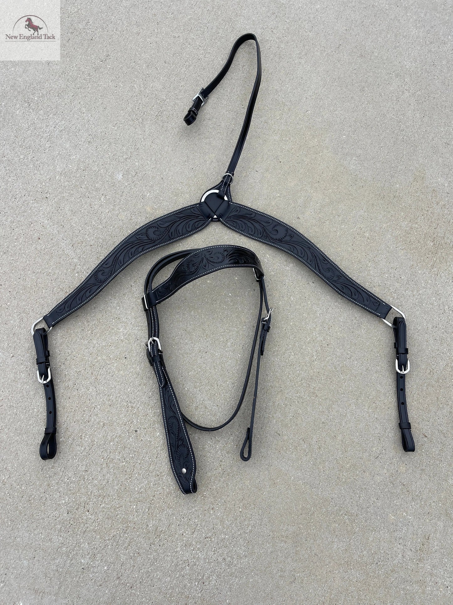 Headstall and Breast Collar Set Black- Argentinian Leather NewEngland Tack