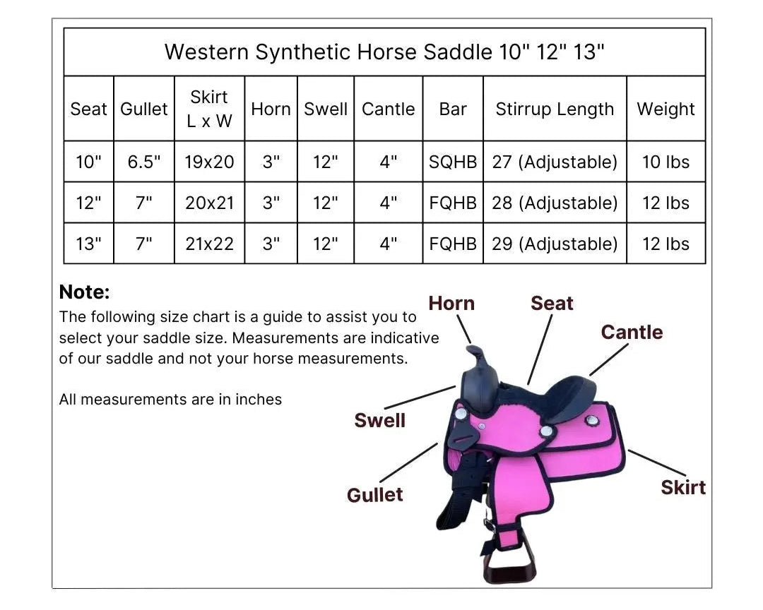 Youth Western New Generation Horse Synthetic Saddle - 10" 12" 13"- Blue/Black/Light Brown/Pink Color Saddle NewEngland Tack