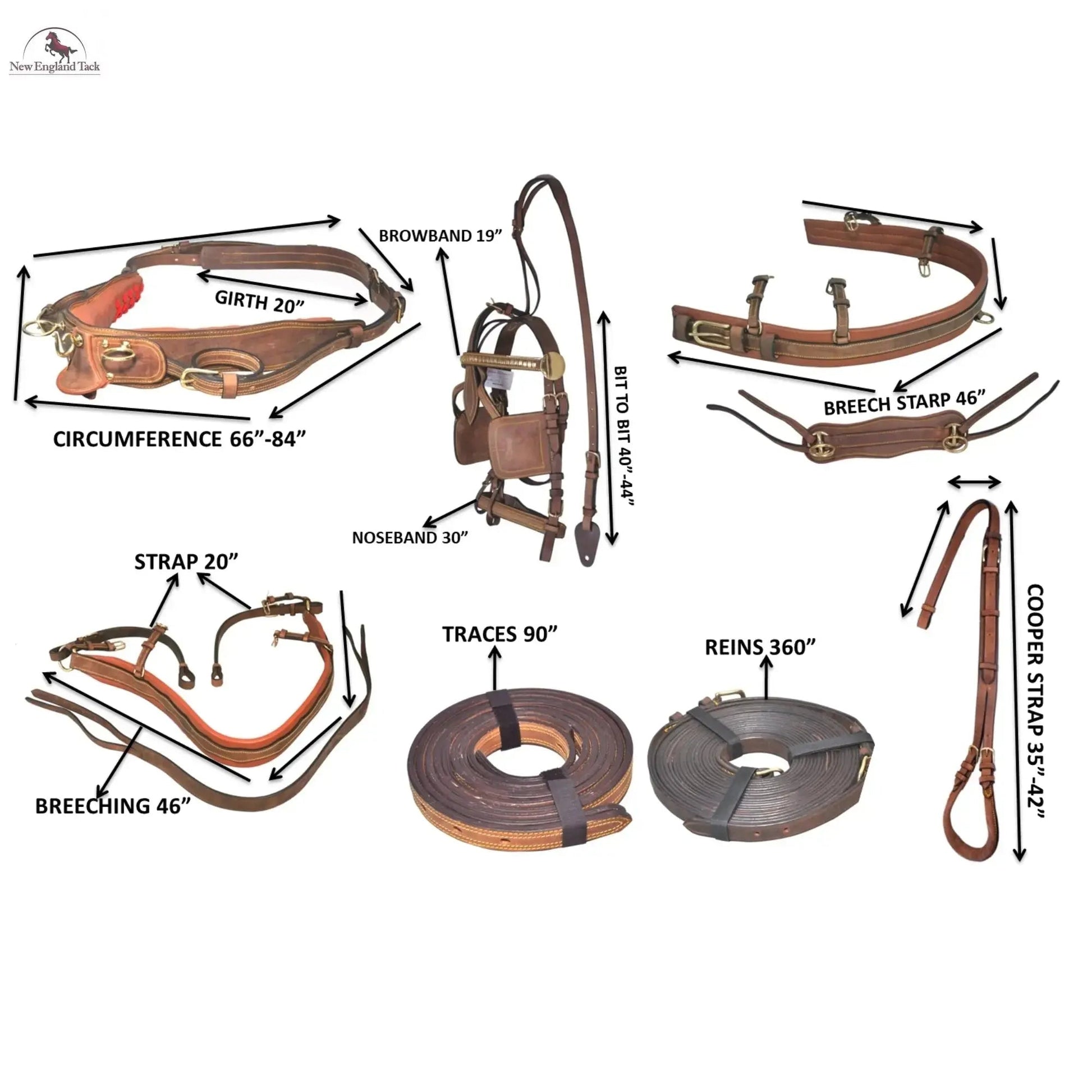 Premium Horse Harness - Full Size, Hand-Carved Leather, Stainless Steel Fittings NewEnglandTack