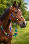 Resistance Multi Color Rope Halter with 9ft Lead Rope Full Size Rainbow Knotted Horse Halter TEXANTACK
