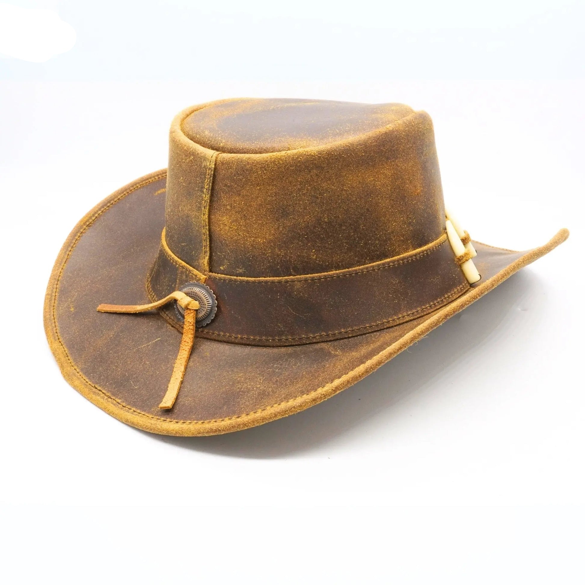 RESISTANCE Australian Leather Hat with Crocodile Band Teeth - Dundee Style | Outback Hat for Men and Women NewEngland Tack